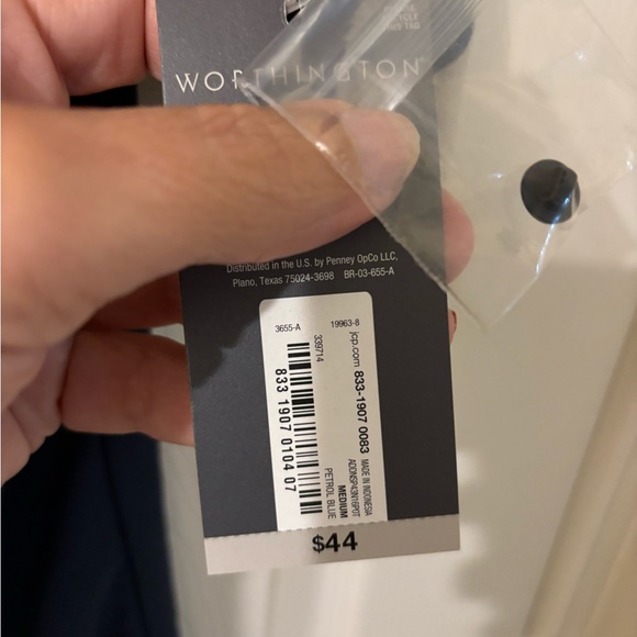 Worthington Petrol Blue Blouse with Tie Neckline Medium NWT - Picture 6 of 8